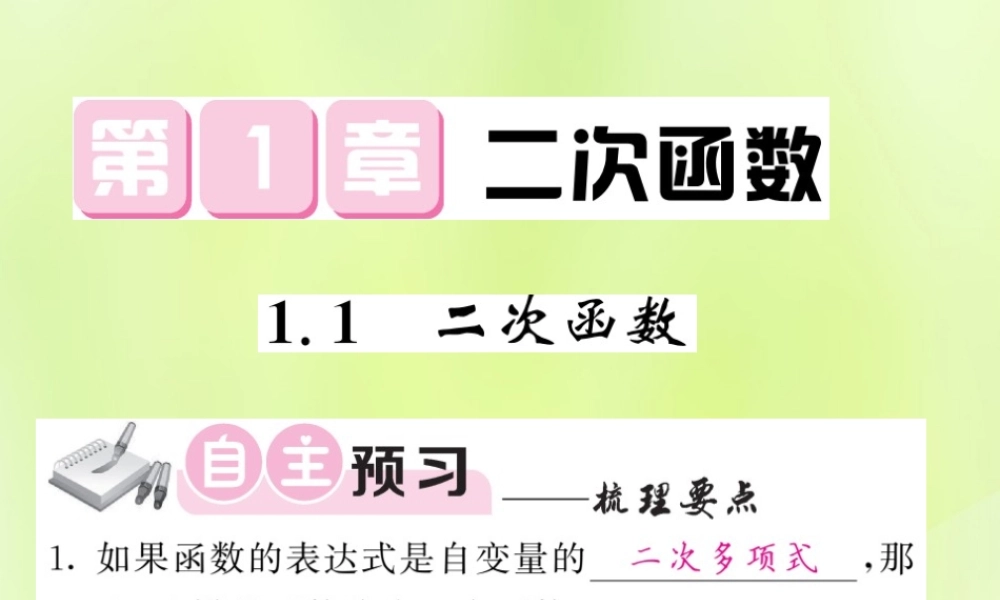 九年级数学下册 第1章 二次函数 11 二次函数习题课件 (新版)湘教版 课件