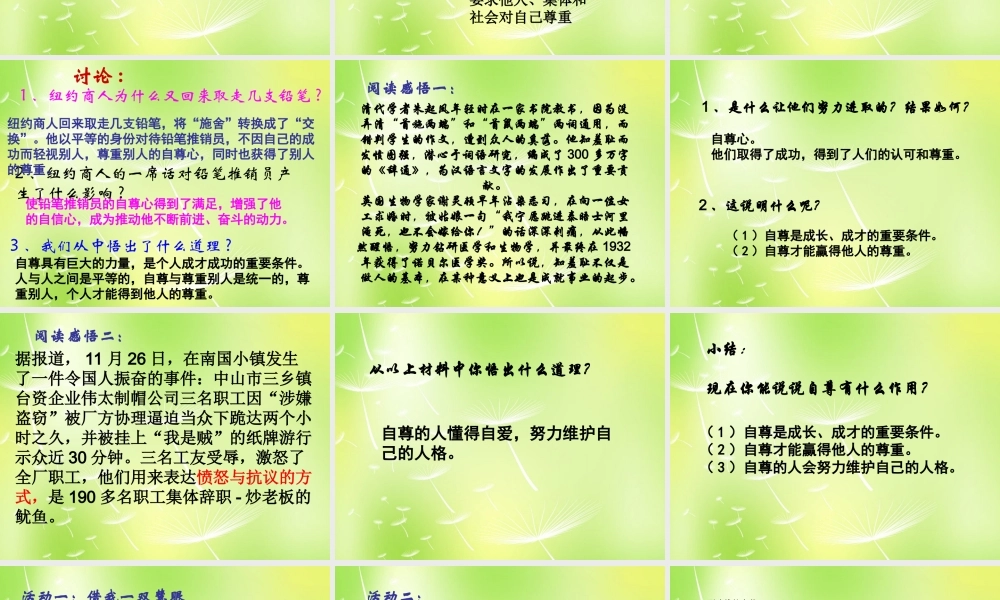 中学七年级政治上册(3.2 立身需要自尊)课件 苏教版 课件