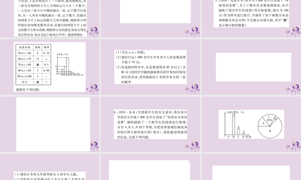 中考数学复习 第二轮 中档题突破 专项突破9 统计与概率习题课件