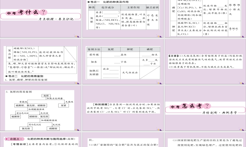 中考化学总复习 第一轮复习 系统梳理 夯基固本 第24讲 化学肥料课件