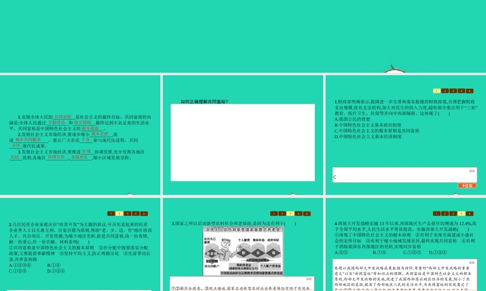 九年级政治全册 第二单元 共同富裕 社会和谐 21 走共同富裕道路(第2课时)习题课件 粤教版 课件