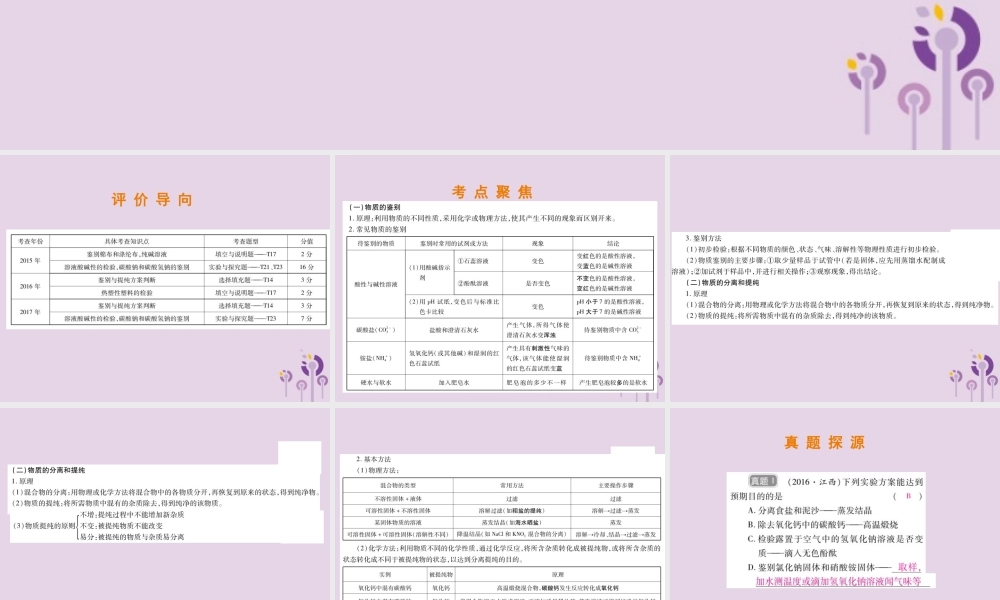 中考化学总复习 第二部分 专题提升 专题3 化学实验与科学探究 三 物质的鉴别、分离和提纯课件