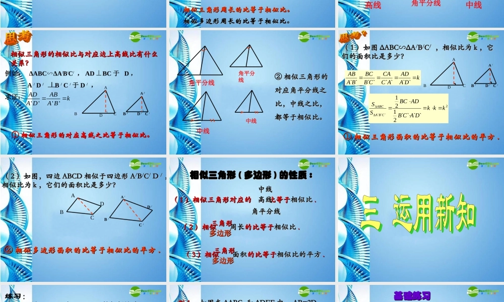 九年级数学下册 2723 相似三角形的周长与面积课件 人教新课标版 课件