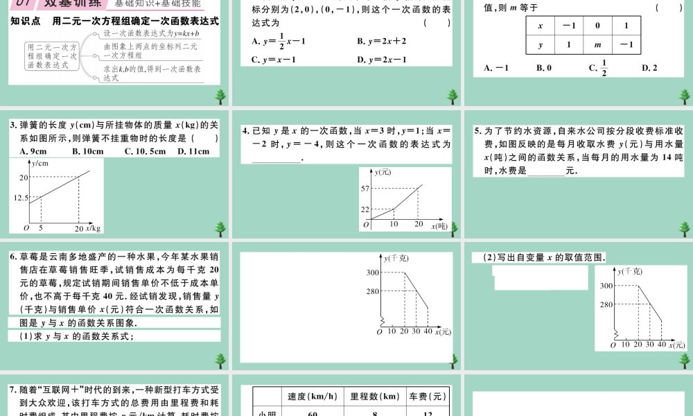 八年级数学上册 第五章(二元一次方程组)5.7 用二元一次方程组确定一次函数表达式作业课件 (新版)北师大版 课件