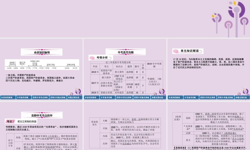 中考历史总复习 第一编 教材知识速查篇 模块三 世界近代史 第16讲 资本主义制度的初步确立(精讲)课件
