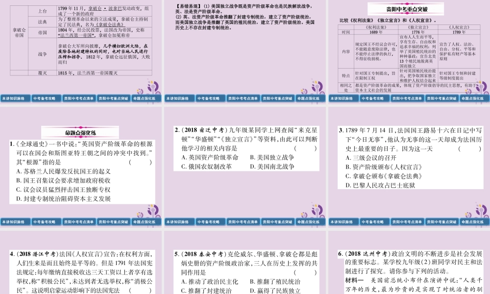 中考历史总复习 第一编 教材知识速查篇 模块三 世界近代史 第16讲 资本主义制度的初步确立(精讲)课件