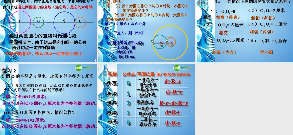 九年级数学下册 36圆和圆的位置关系课件 北师大版 课件