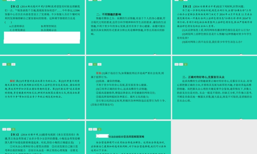 中考政治 第一编 基础篇 第一部分 成长中的我 第2讲 调控情绪 富有情趣课件