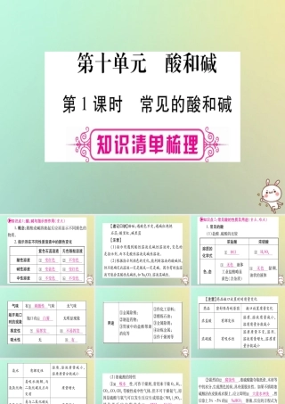 中考化学准点备考复习 第一部分 教材系统复习 第10讲 酸和碱 第1课时 常见的酸和碱课件 新人教版 课件