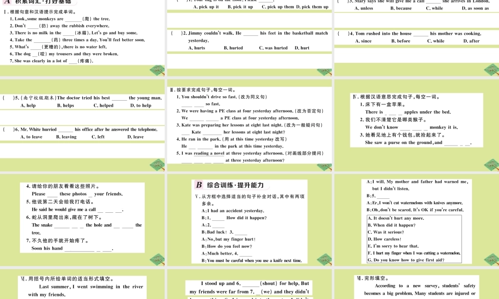 八年级英语上册 Module 8 Accidents Unit 2 I was trying to pick it up when it bite me again作业课件 (新版)外研版 课件