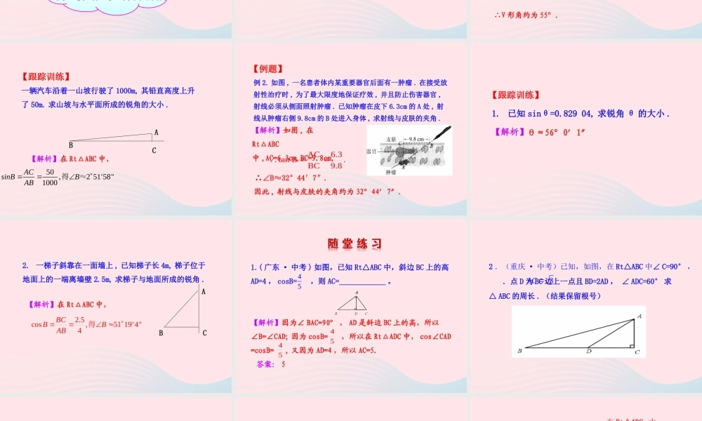 九年级数学下册 第一章直角三角形的边角关系 3三角函数的有关计算第2课时课件 北师大版 课件