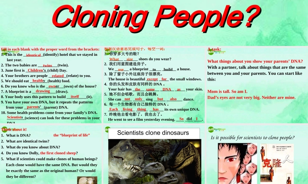 九年级英语下册 Unit2 DNA Lesson11课件 冀教版 课件