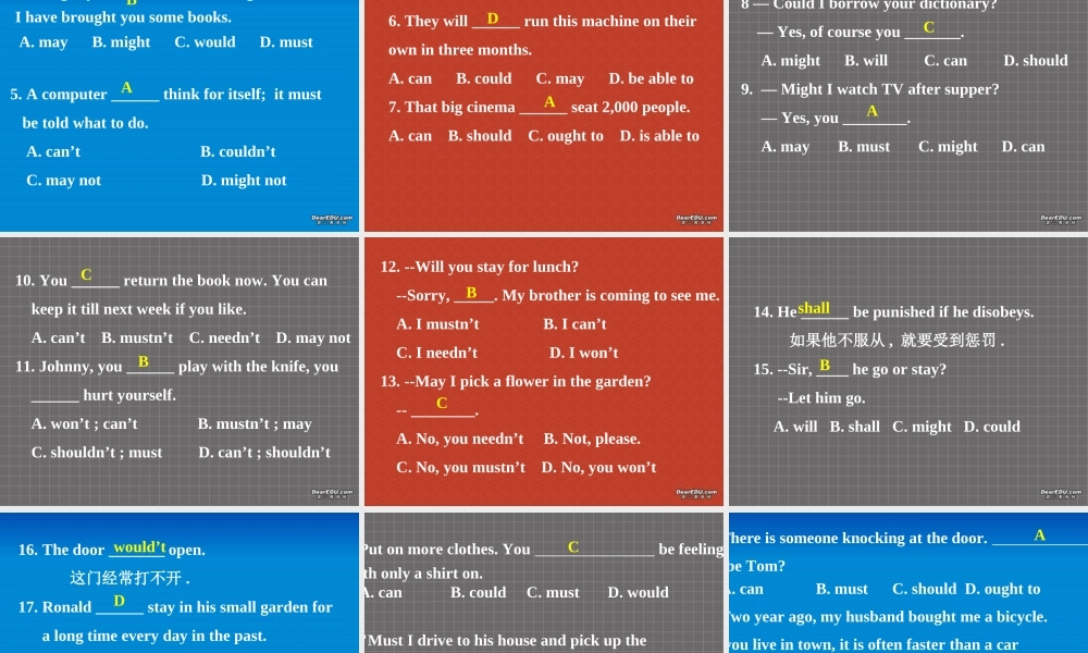 新课标高一英语语法情态动词 课件