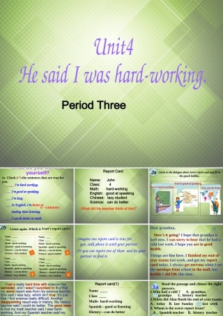 八年级英语下册(Unit 4 He said I was hard-working Period Three)课件 人教新目标版 学案