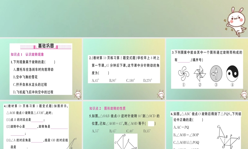 九年级数学上册 第二十三章 旋转 231 图形的旋转 第1课时 旋转的概念与性质习题课件 (新版)新人教版 课件