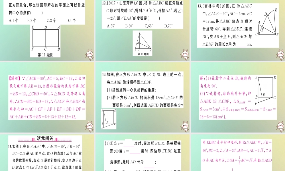 九年级数学上册 第二十三章 旋转 231 图形的旋转 第1课时 旋转的概念与性质习题课件 (新版)新人教版 课件