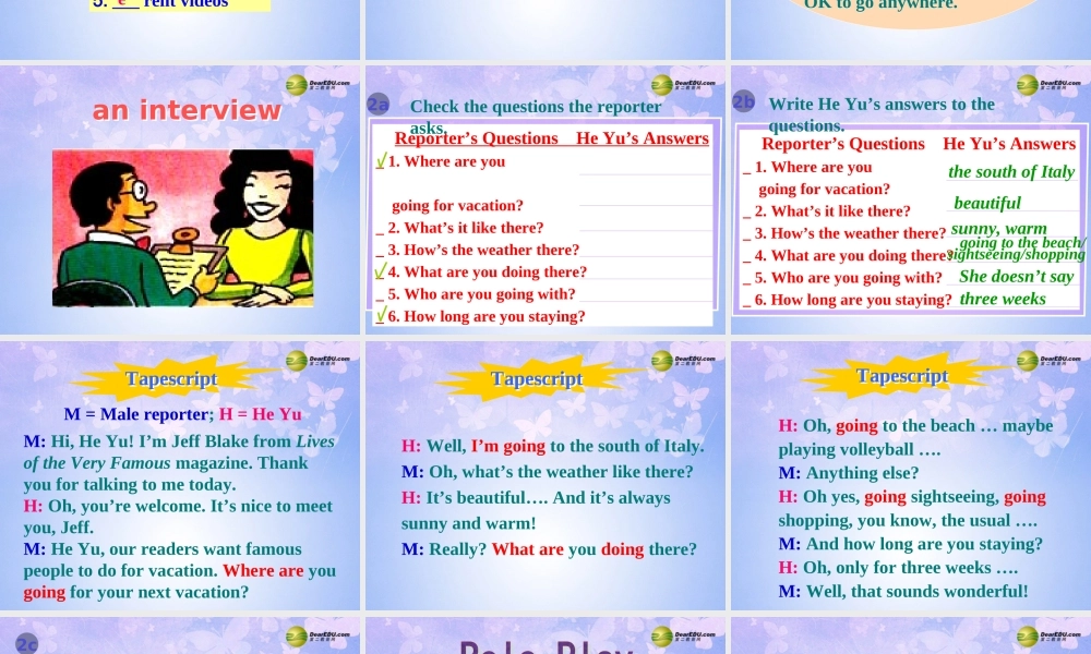 八年级英语上册(Unit 3 What are you doing for vacation Section B-P3 人教新目标版 课件