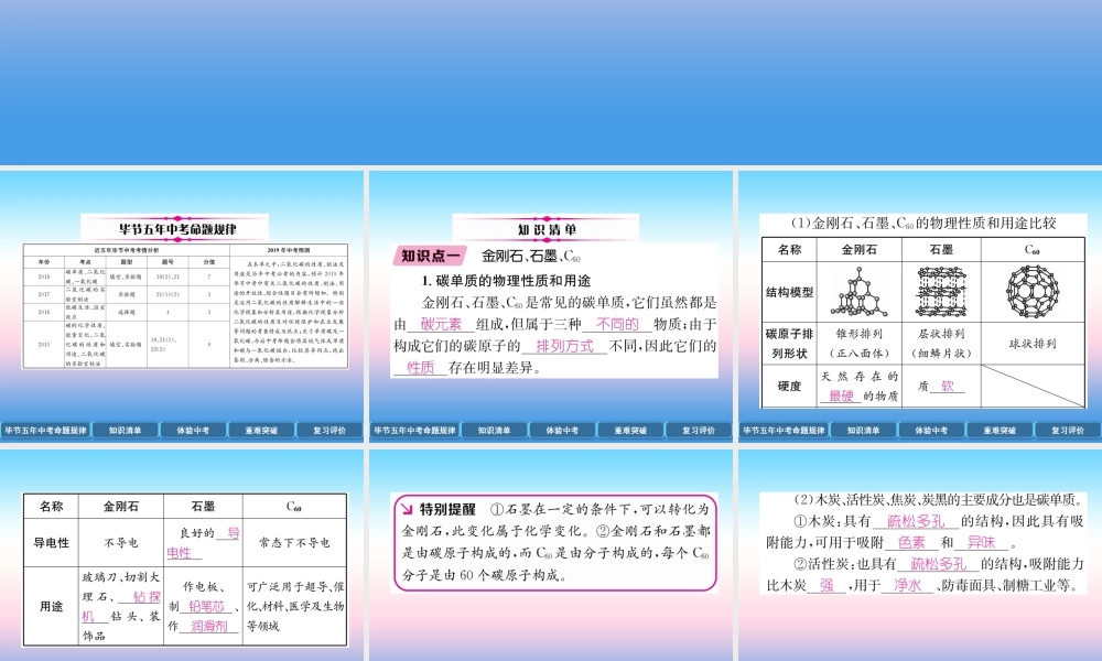 中考化学总复习 第1编 教材知识梳理篇 第6单元 碳和碳的氧化物(精讲)课件