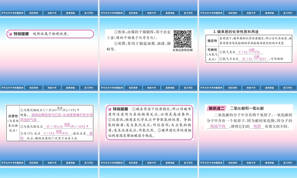 中考化学总复习 第1编 教材知识梳理篇 第6单元 碳和碳的氧化物(精讲)课件