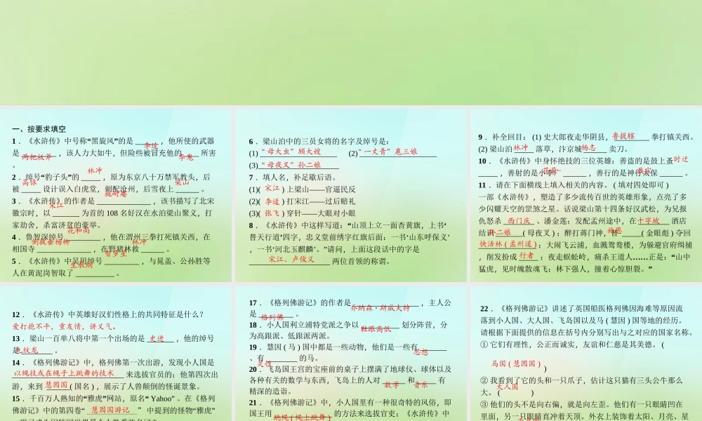 八年级语文上册 专题6 名著阅读周周清课件 语文版 课件