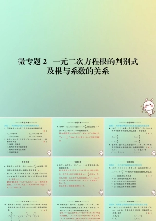九年级数学上册 微专题2 一元二次方程根的判别式及根与系数的关系习题课件 (新版)新人教版 课件