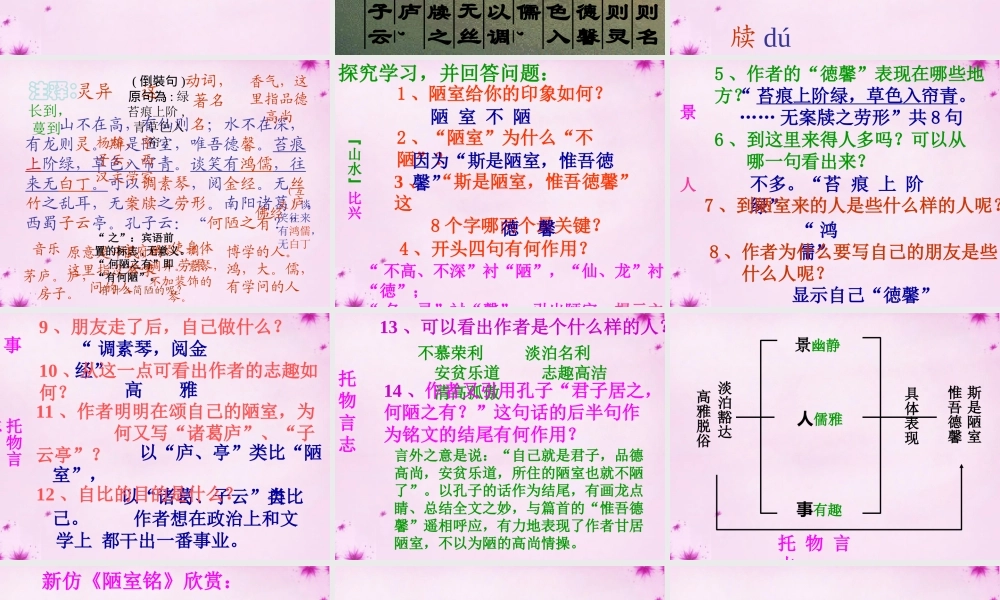 初中部八年级语文下册 2.10 陋室铭课件 (新版)苏教版 课件