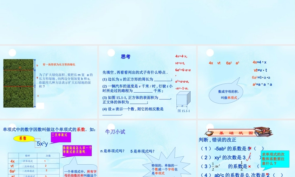 中学七年级数学上册(整式(三))课件 新人教版 课件