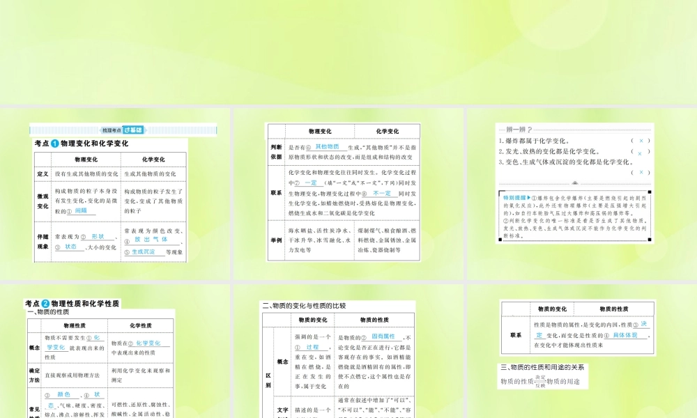 中考化学总复习 第一单元 走进化学世界 第1课时 物质的变化和性质课件