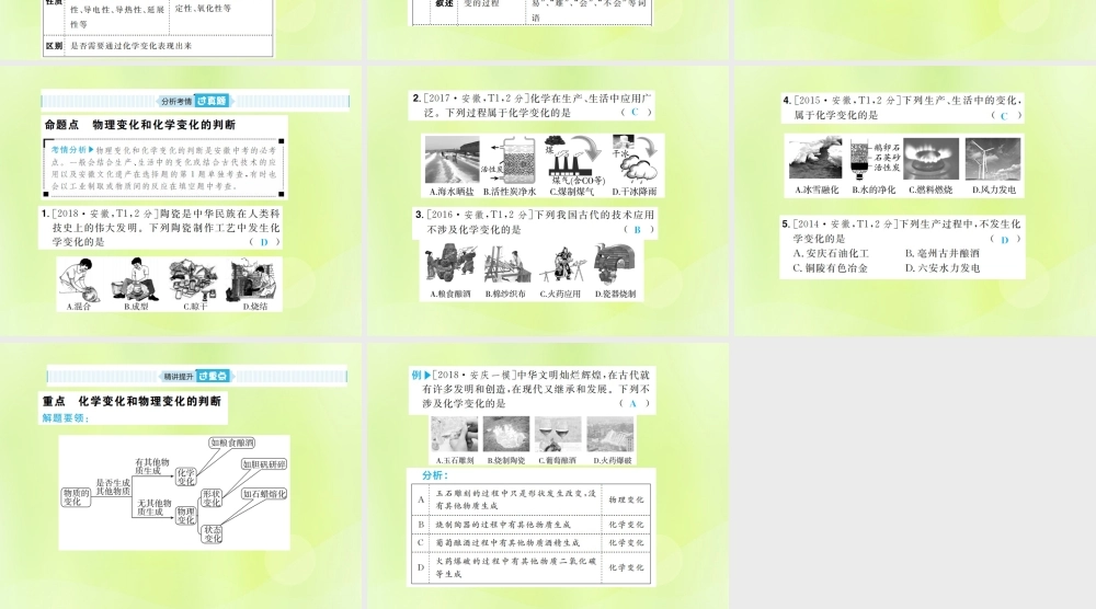 中考化学总复习 第一单元 走进化学世界 第1课时 物质的变化和性质课件