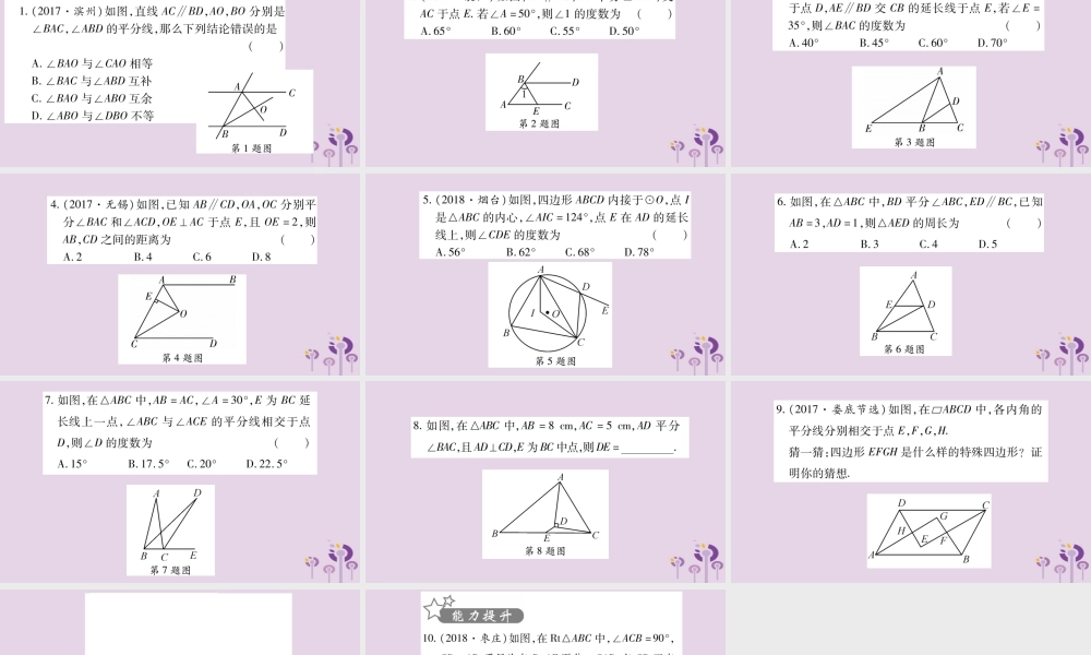 中考数学复习 第一轮 考点系统复习 第4章 三角形 方法技巧训练2：几何中与角平分线有关的计算或证明习题课件