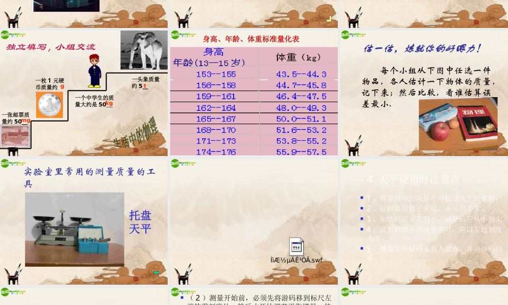 八年级物理上册 物体的质量(1)课件 沪粤版 课件