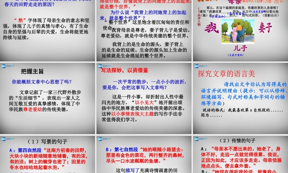 中学七年级语文上册 第1课(散步)课件 (新版)新人教版 课件