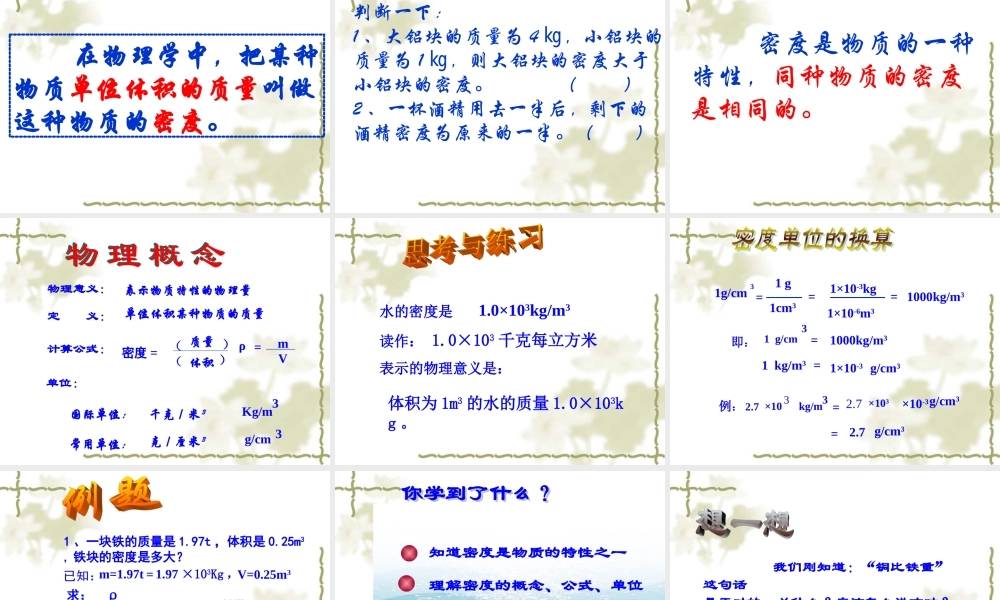 九年级物理 第十一章第三节密度课件 人教新课标版 课件