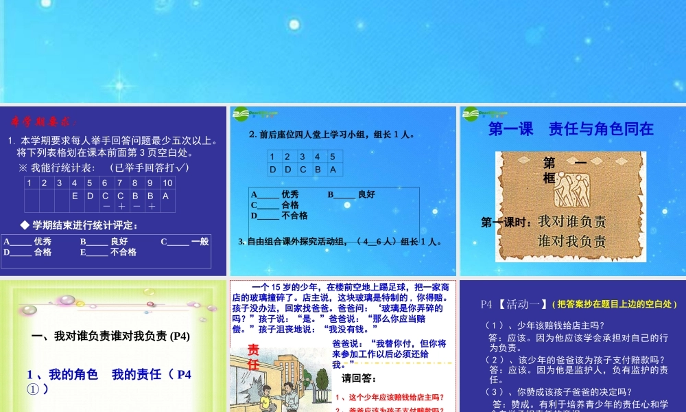 九年级政治 第一单元第1课(责任与角色同在-我对谁负责 谁对我负责)课件 人教新课标版 课件