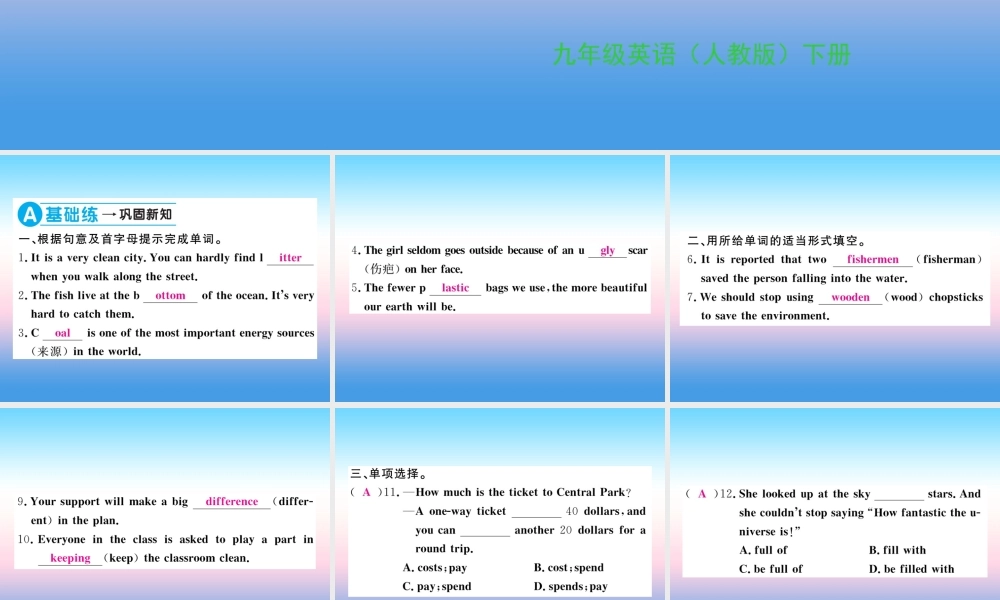 九年级英语全册 Unit 13 We re trying to save the earth(第1课时)习题课件 (新版)人教新目标版 课件