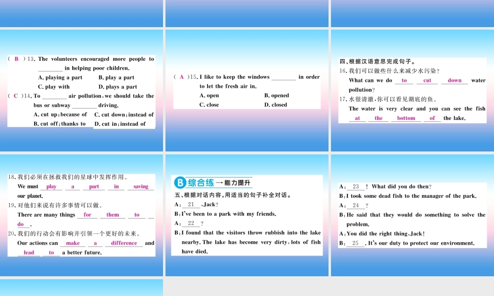 九年级英语全册 Unit 13 We re trying to save the earth(第1课时)习题课件 (新版)人教新目标版 课件