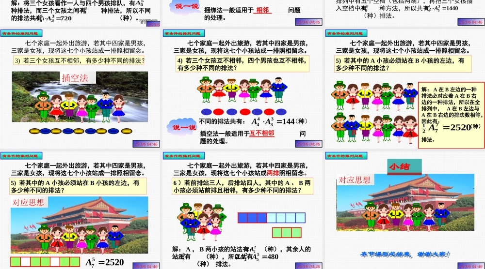 排列应用(四)课件 甘肃省高二数学排列应用题课件[整理二套]人教版 甘肃省高二数学排列应用题课件[整理二套]人教版