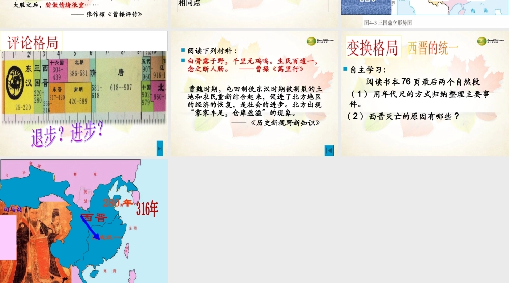 八年级历史与社会上册 第四单元第一课第一框 三国鼎立与西晋的统一课件 人教版 课件