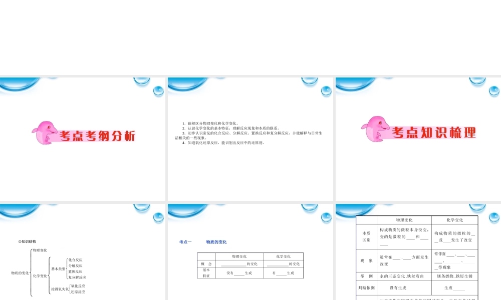 中考化学 专题10物质的变化和化学反应类型复习课件