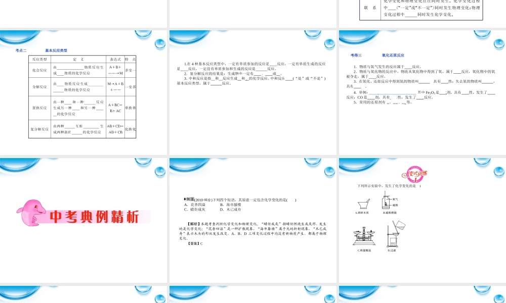 中考化学 专题10物质的变化和化学反应类型复习课件