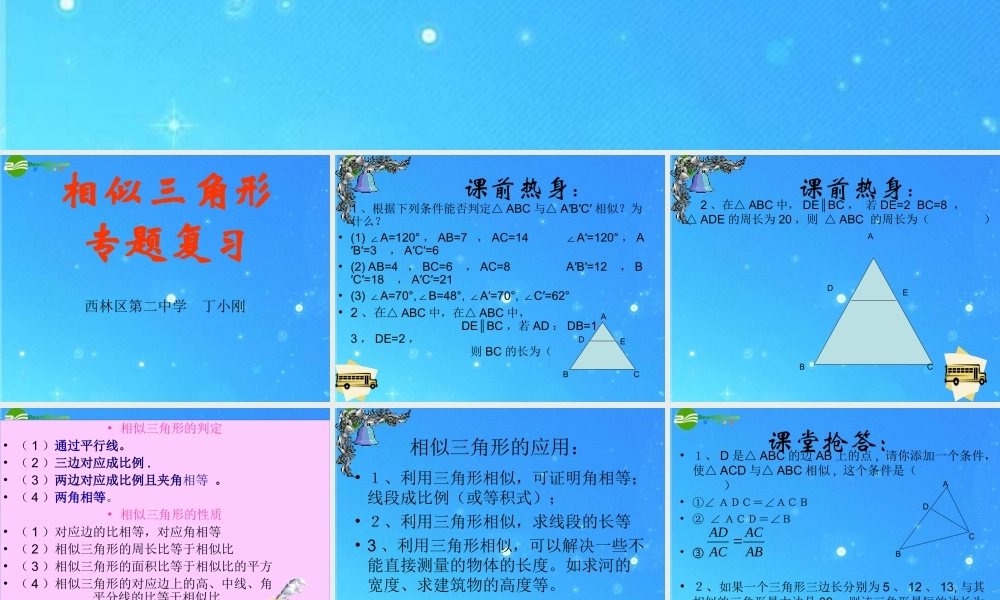 九年级数学上册 272(相似三角形)专题复习课件 人教新课标版 课件