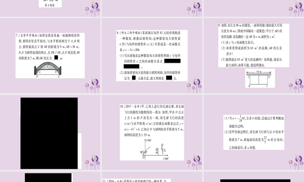 九年级数学下册 第1章 二次函数 小专题(1)二次函数的实际应用作业课件 (新版)湘教版 课件