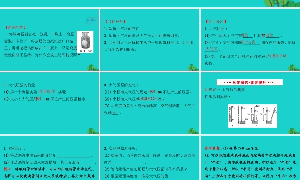 八年级物理全册 第八章 第三节空气的力量习题课件 (新版)沪科版 课件