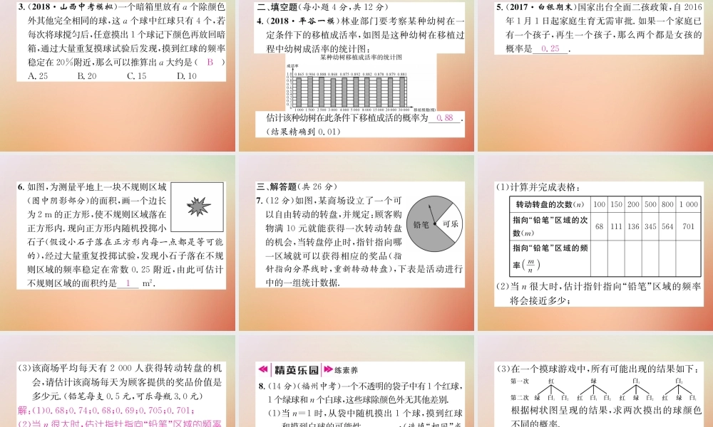 九年级数学上册 第3章 概率的进一步认识 32 用频率估计概率作业课件 (新版)北师大版 课件