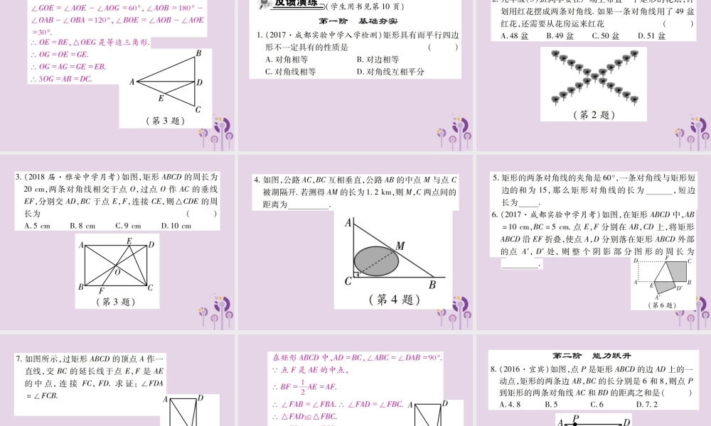 九年级数学上册 1(特殊平行四边形)2 矩形的性质与判定 第1课时 矩形的性质习题课件 (新版)北师大版 课件