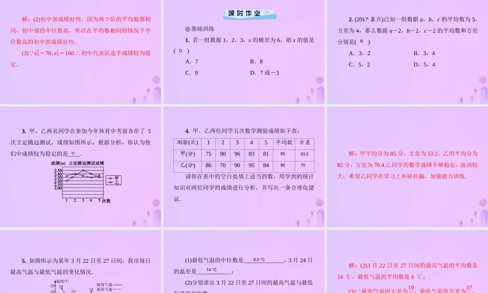 八年级数学上册 第六章 数据的分析 6.4 数据的离散程度习题课件 (新版)北师大版 课件
