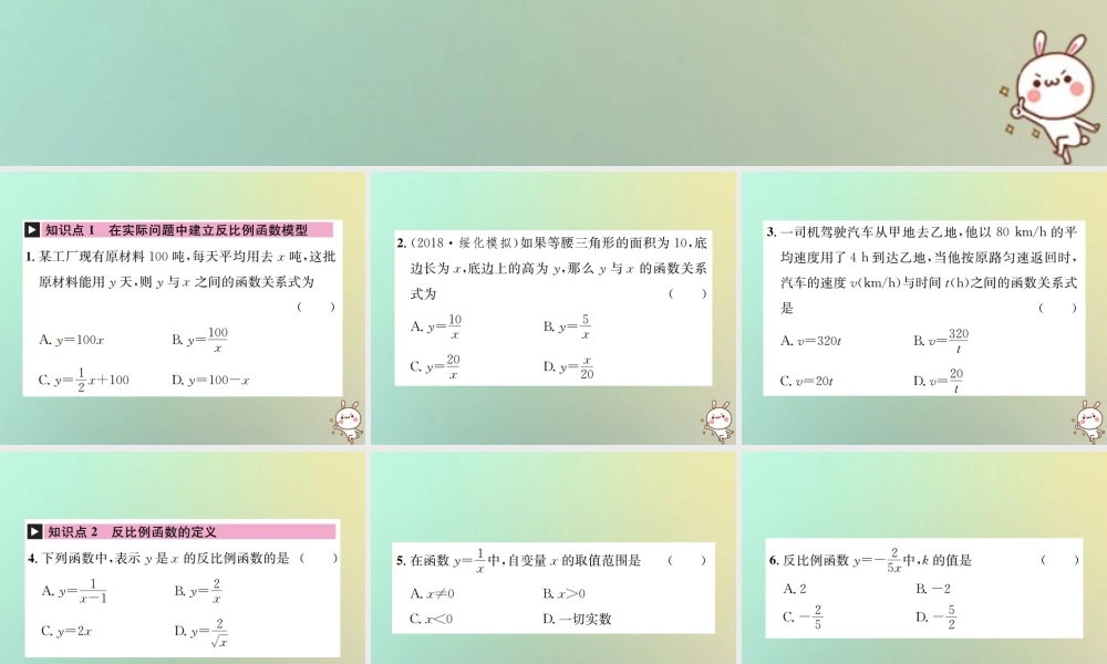 九年级数学下册 第二十六章 反比例函数 261 反比例函数 2611 反比例函数习题课件 (新版)新人教版 课件