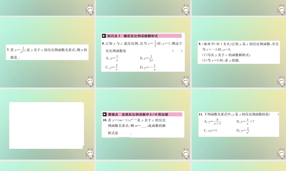 九年级数学下册 第二十六章 反比例函数 261 反比例函数 2611 反比例函数习题课件 (新版)新人教版 课件