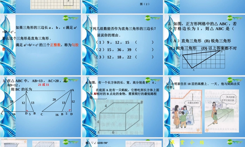 八年级数学上册 (勾股定理回顾与思考)课件 北师大版 课件