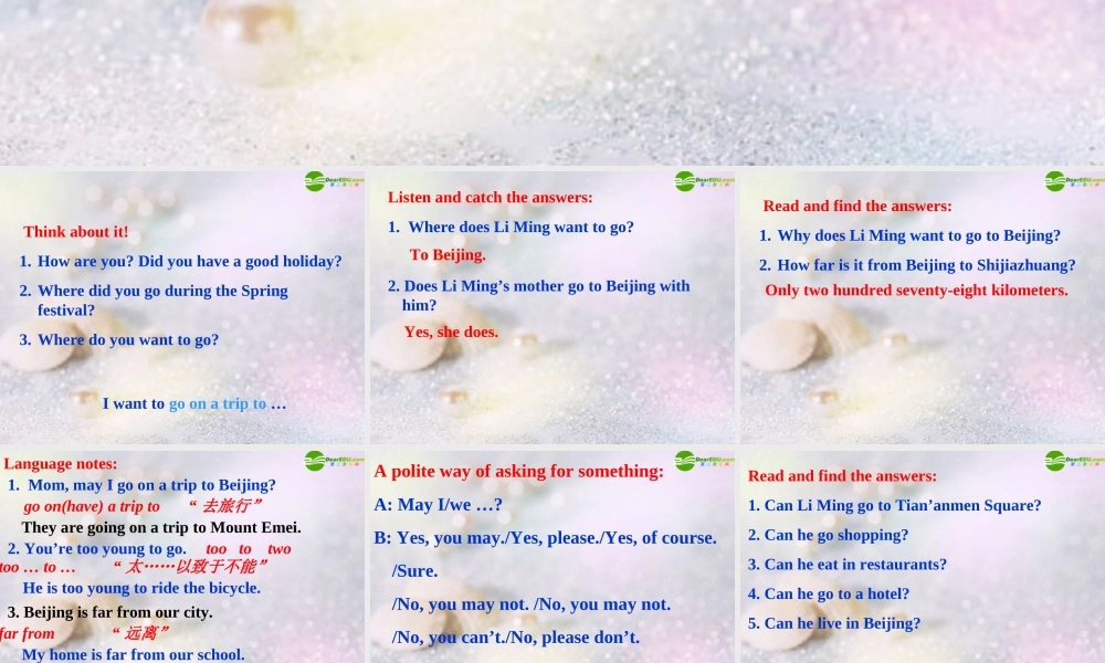 七年级英语下册 Lesson 1 May I Go to Beijing课件 冀教版 课件